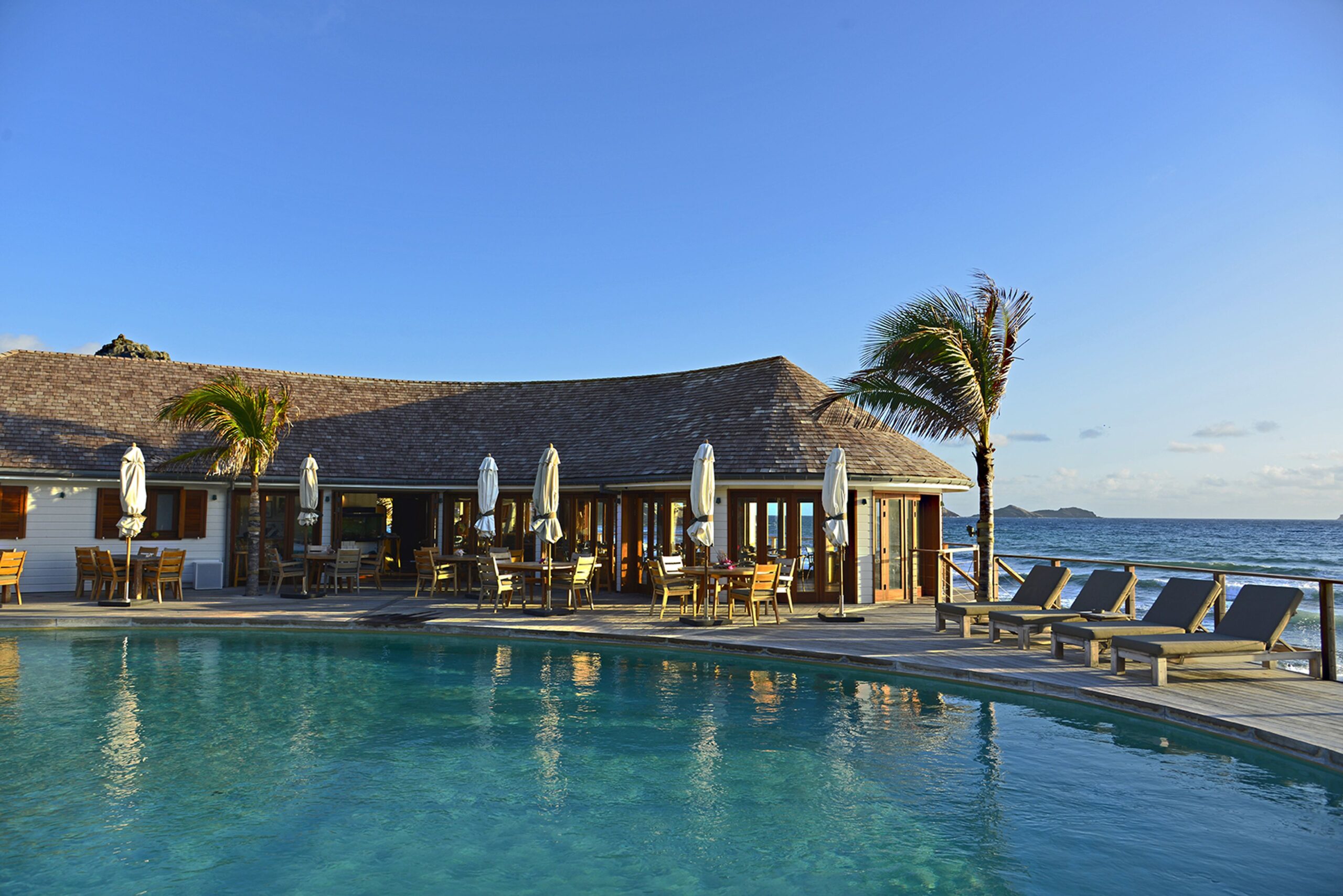 Quiet pool terrace and turquoise water